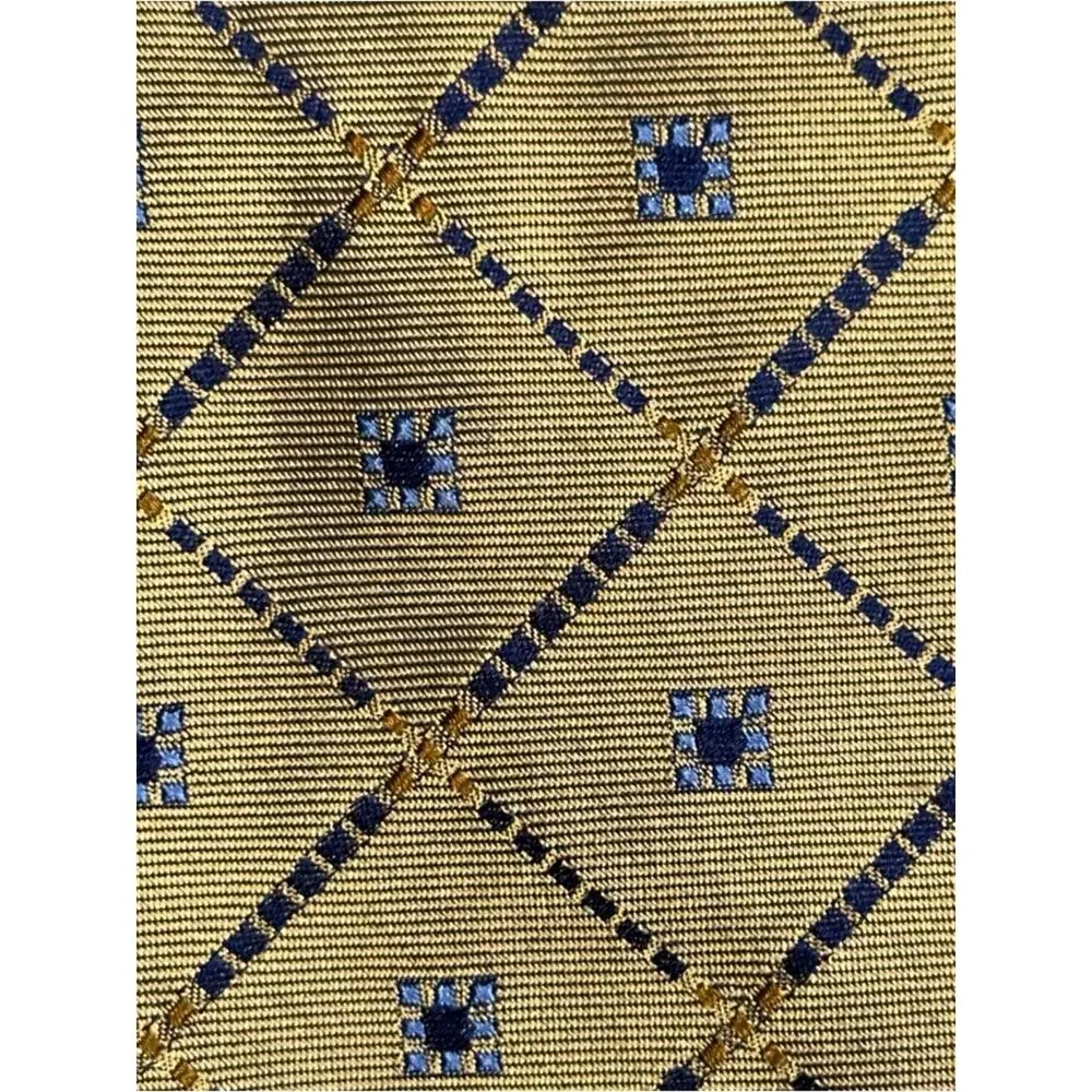 Robert Talbott Vintage Gold Blue Diamond Geo Print Silk Necktie Tie